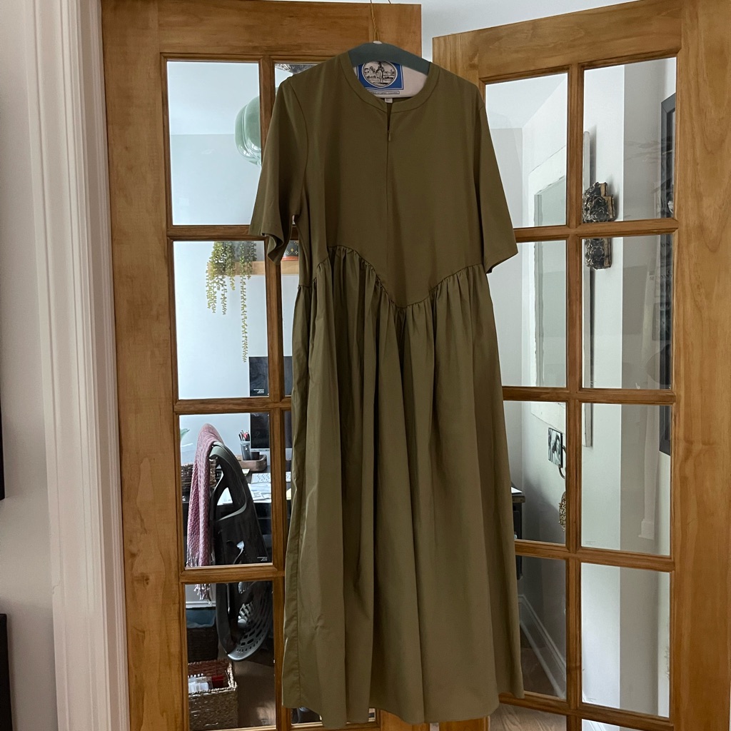 Cos Midi Drop Waist Dress With Pockets. New Without Tags. Green Khaki